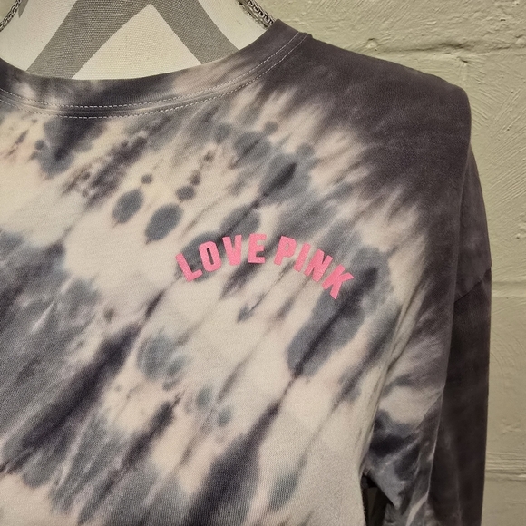 Victorias Secret PINK T Shirt Womens XSmall Tie Dye Gray Long Sleeve Open Back. - Picture 3 of 13